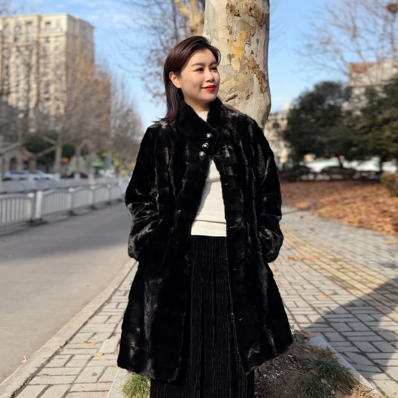 别格秀100%真水貂毛海宁皮草真毛外套冬季中长款大码女装230斤