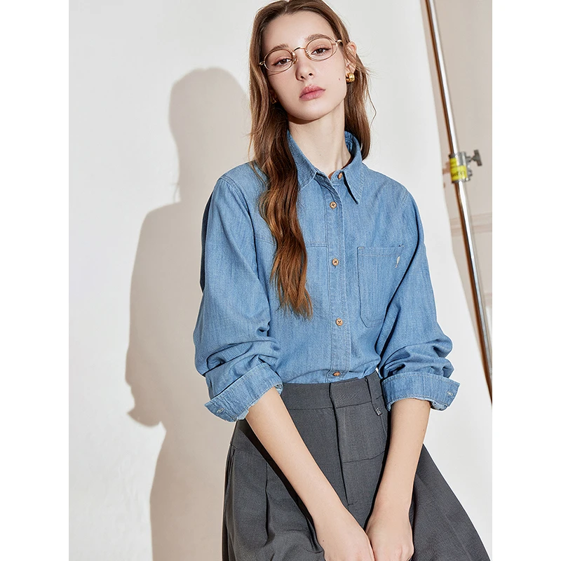 初语莱赛尔棉2025年春季新款轻薄衬衫开衫衬衣复古上衣L8512023