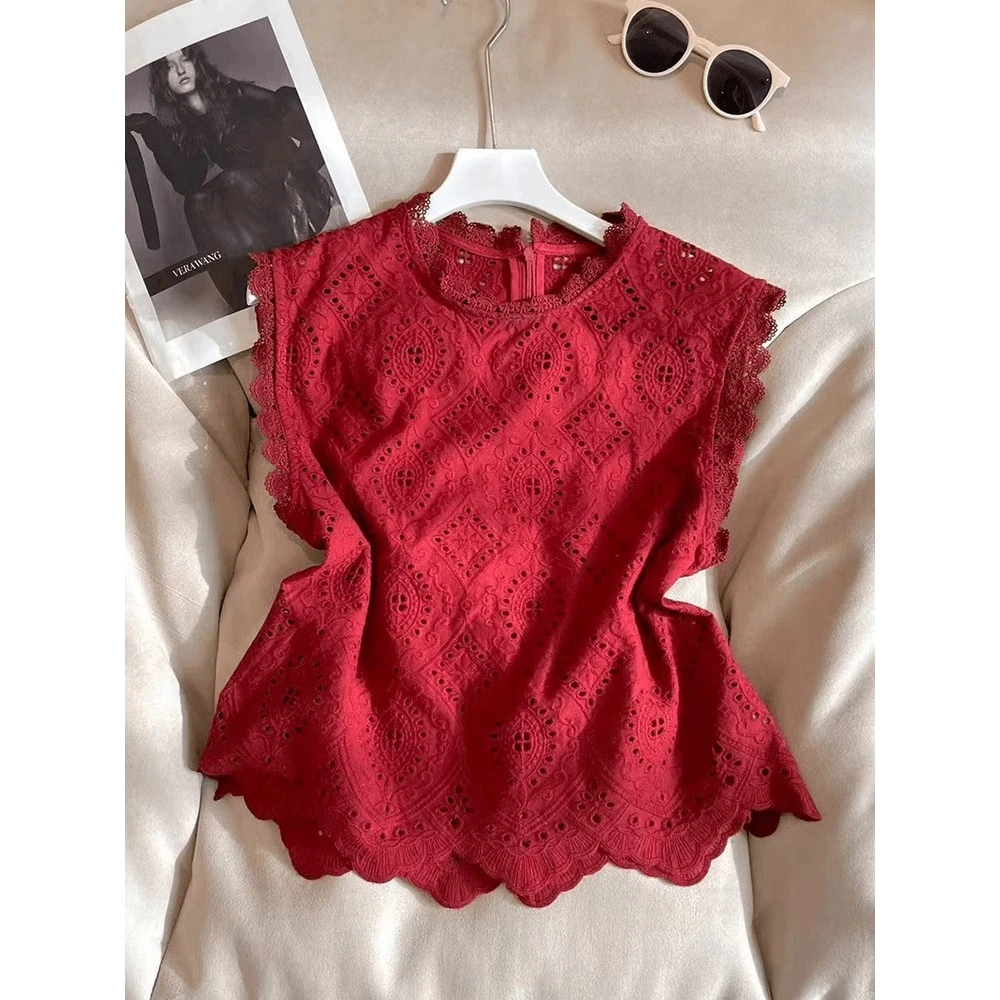 简直好看到炸！自留，！镂空背心女夏季新款花边高级感气质无袖上衣