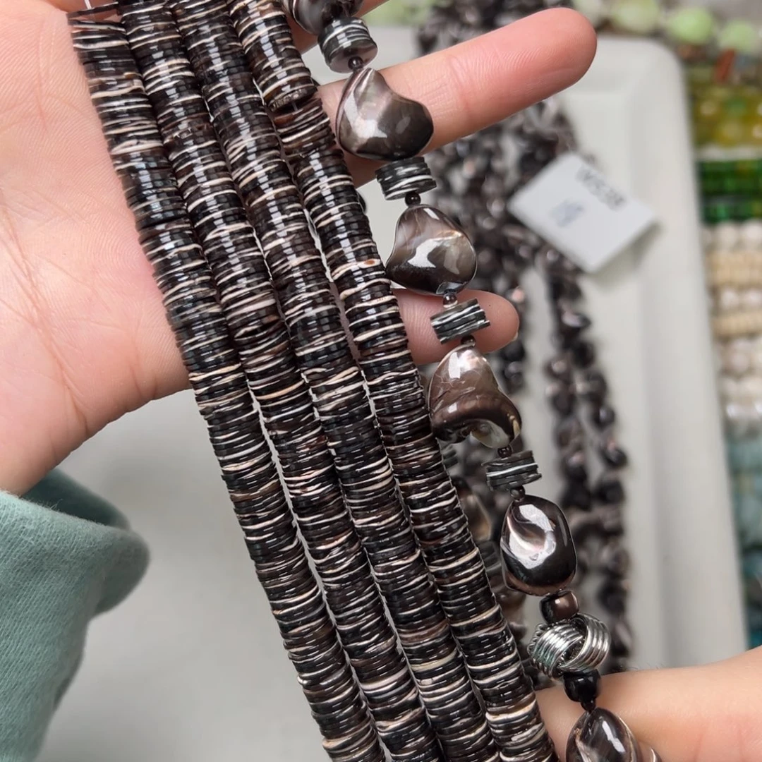 玛瑙/玉髓合金珠宝半成品W539。8mm天然黑金贝隔片一条