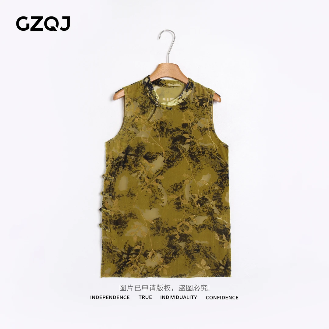 老琴私服 欧若风新中式立领重工亮片玫瑰花显瘦短袖上衣女夏 2522