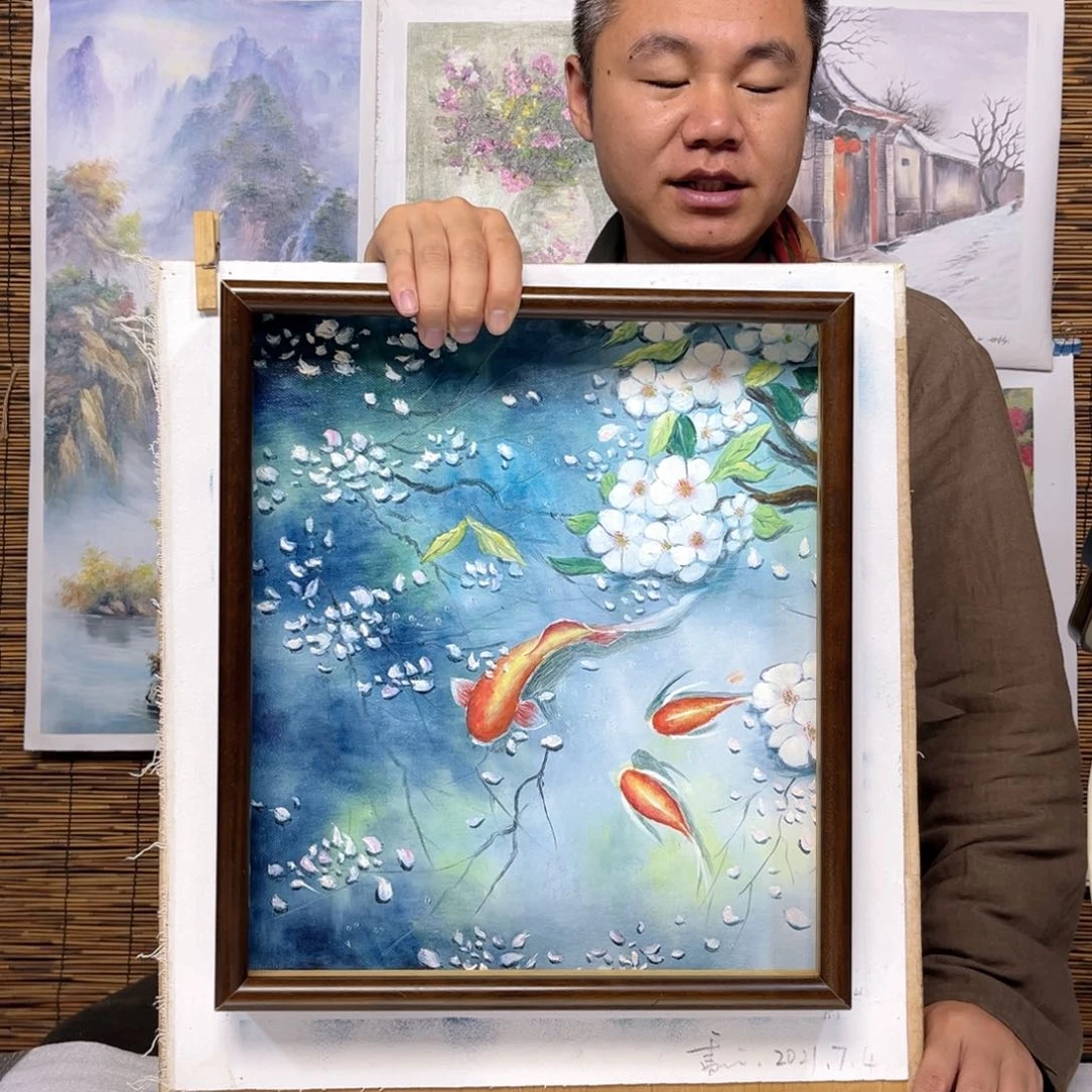 油画行路人小院绘画作品竞拍