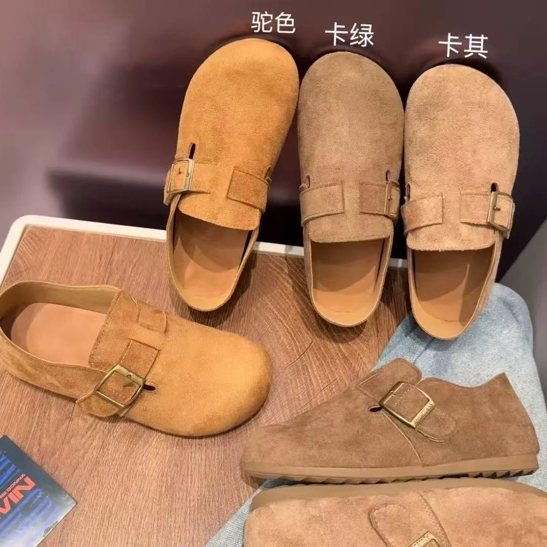 一脚蹬复古风厚底全包平底勃肯鞋琥珀流光单鞋极简风包头包头拖