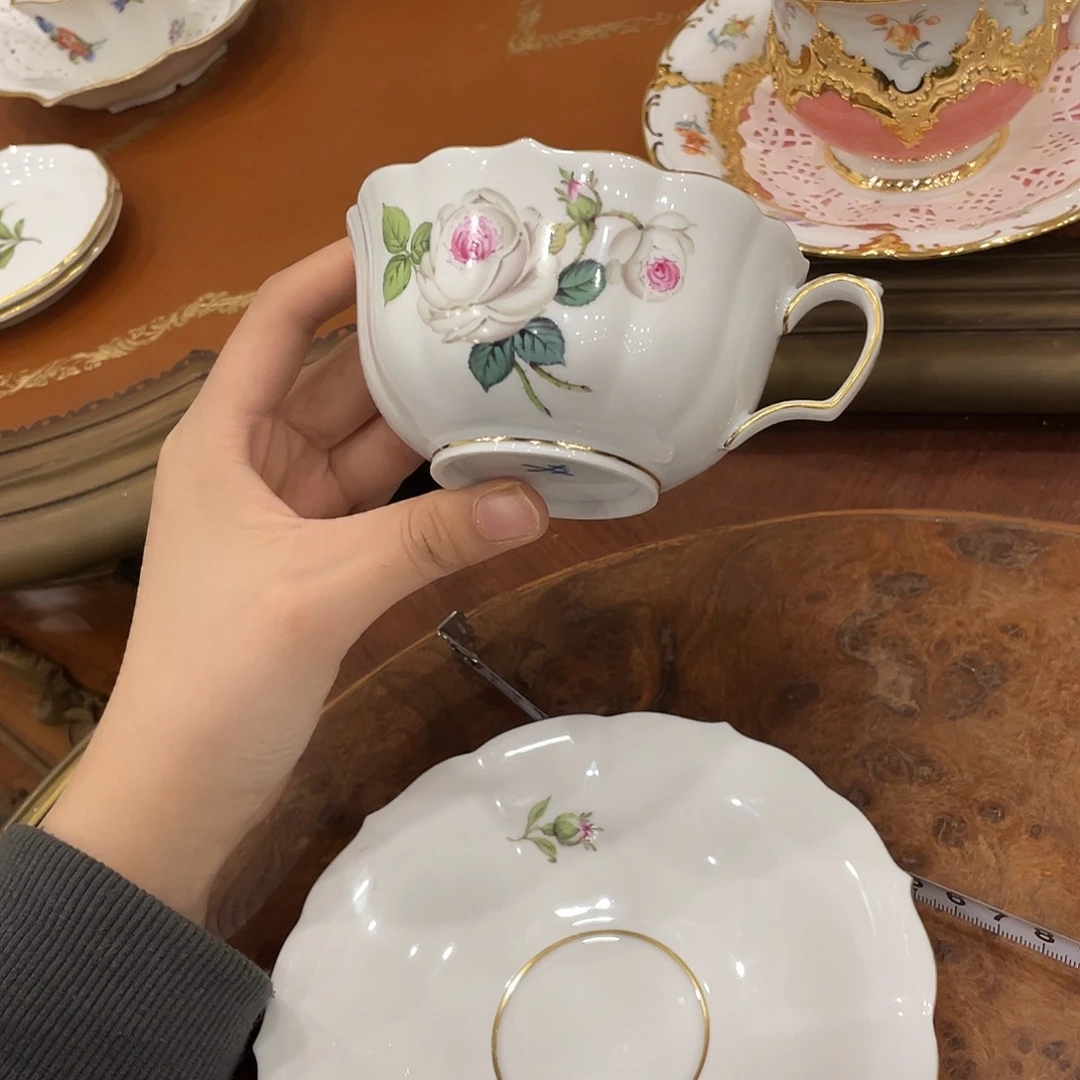瓷片新品白玫瑰红茶杯