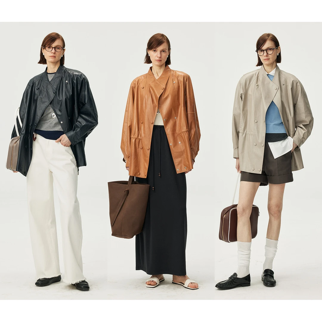 MARIUS "纸皮皮衣"经典气质柔软轻盈舒适百搭可收腰皮衣外套