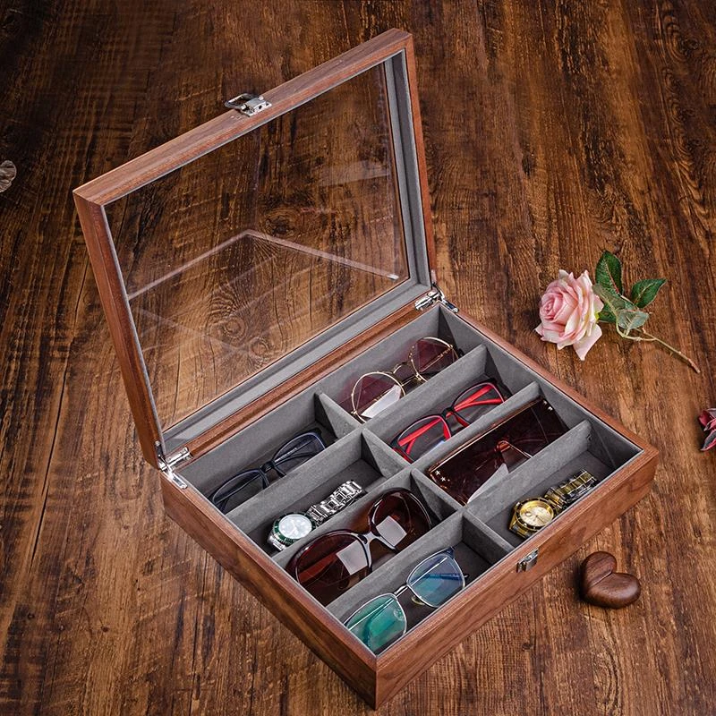 桃木质眼镜盒天窗大容量近视镜太阳眼镜太阳眼镜手表首饰收纳展示