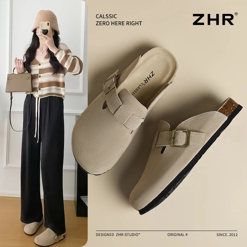 ZHR勃肯女鞋男女鞋2025新款经典搭扣软底包头勃肯拖鞋女JQ03