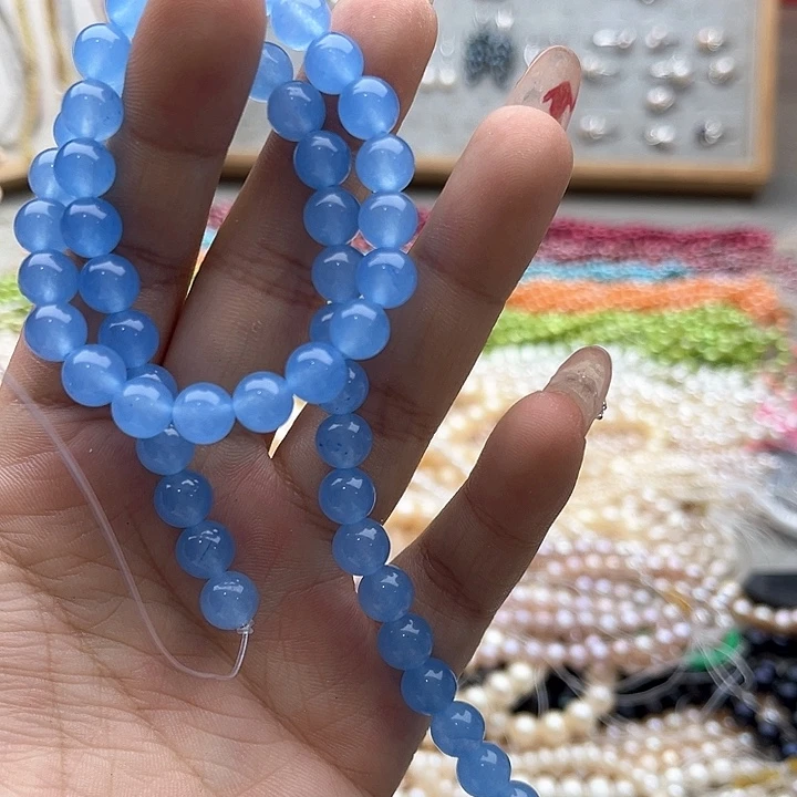 玛瑙/玉髓珠宝半成品未镶嵌一条8mm左右海蓝宝深