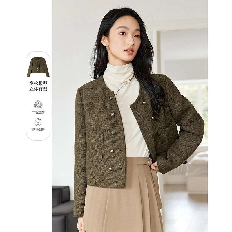 梵希蔓毛呢外套女短款高级感羊毛大衣气质显瘦M8777