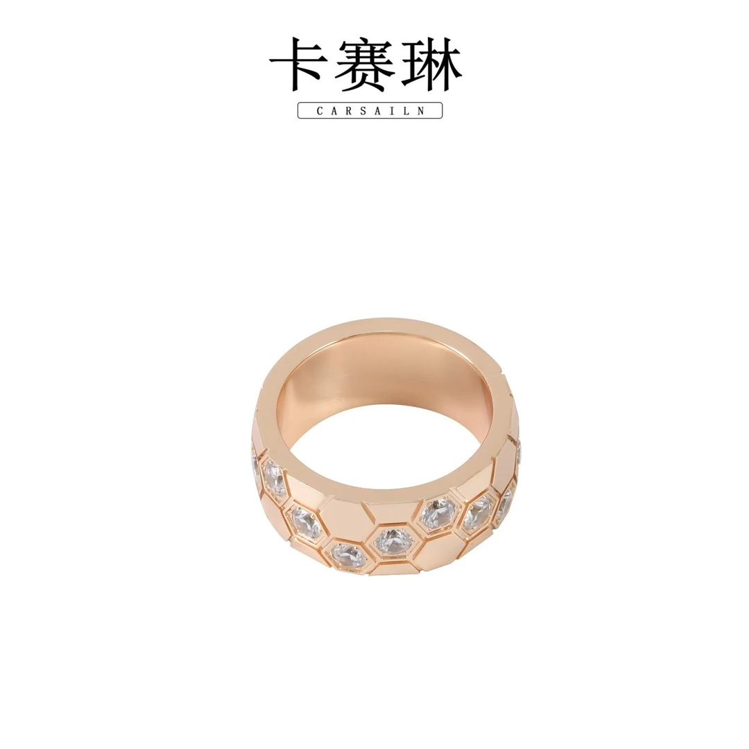 卡赛琳carsailn/ 镀K金 轻奢宽版蜂巢Bee my love戒指 4110
