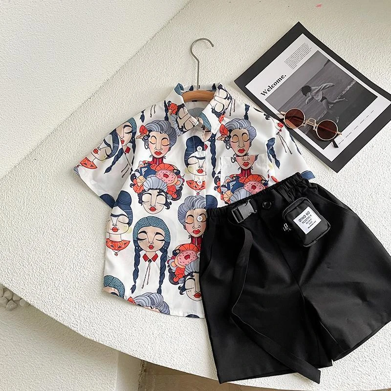 儿童衬衫痞帅夏季新款港风衬衣短袖