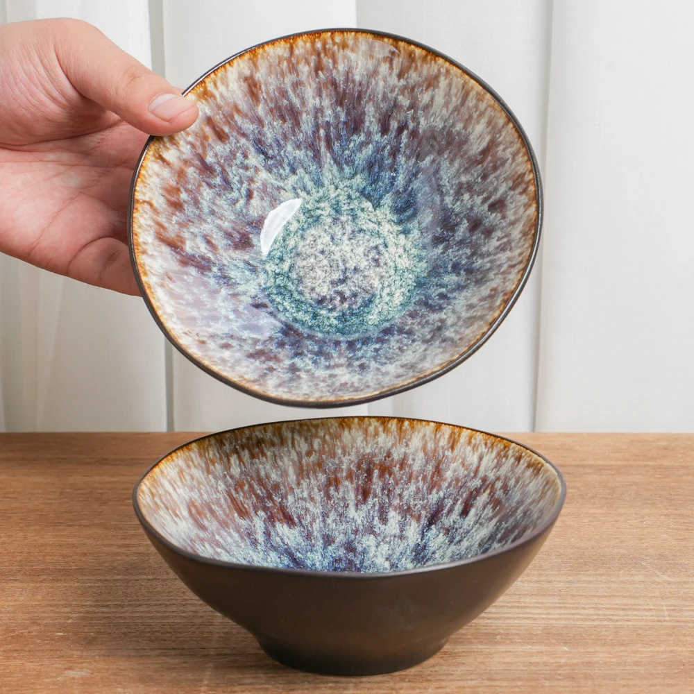 【瑕疵】釉下彩陶瓷碗窑变点心碗日式复古高颜值米饭碗家用G4D小号