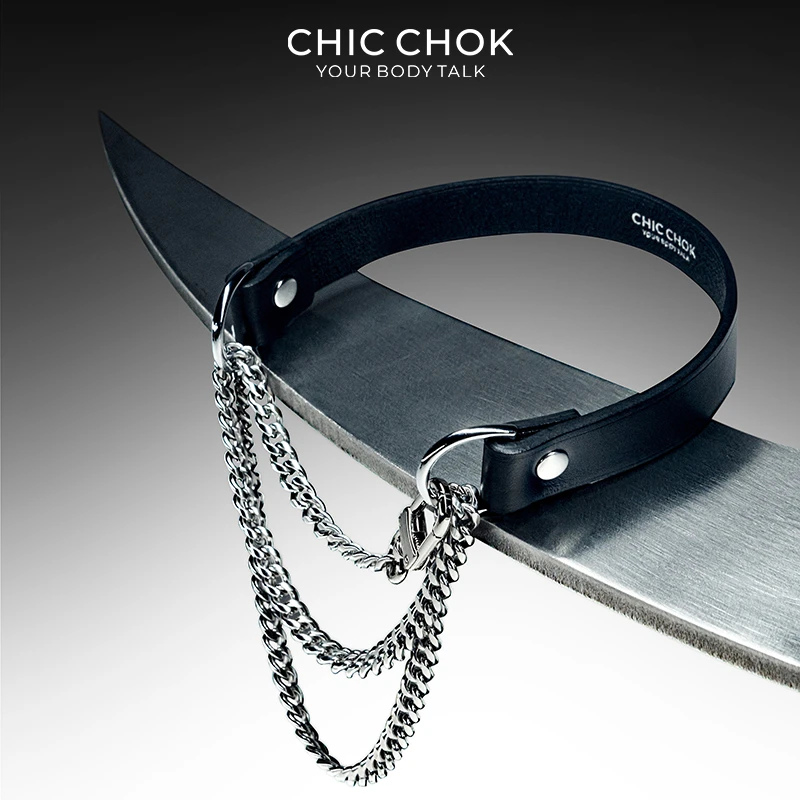 CHICCHOK原创窒息项圈头层小牛皮不锈钢Choker