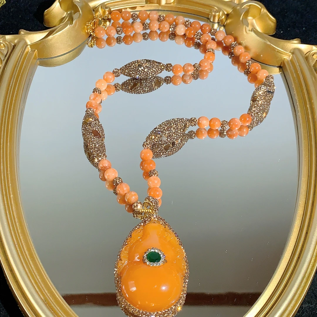 铜合金合成锆石项链 TTSD 黄色葫芦时尚百搭设计毛衣项链 6605