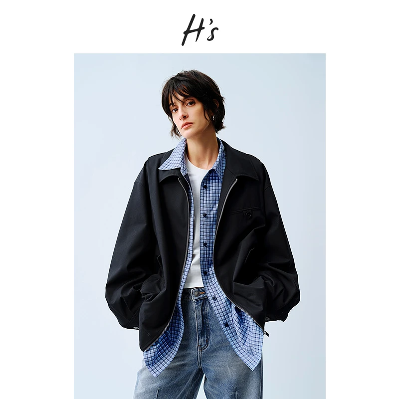 【内购会】HS老爹风羊毛短外套女25春季显瘦防风复古工装夹克