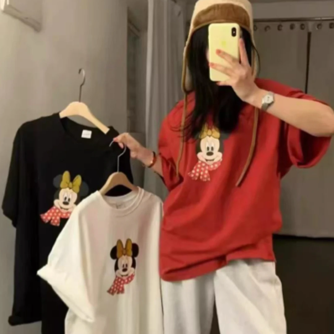 现~2025早春新款女韩国代JUPITER宽松米奇图案减龄短袖T恤+