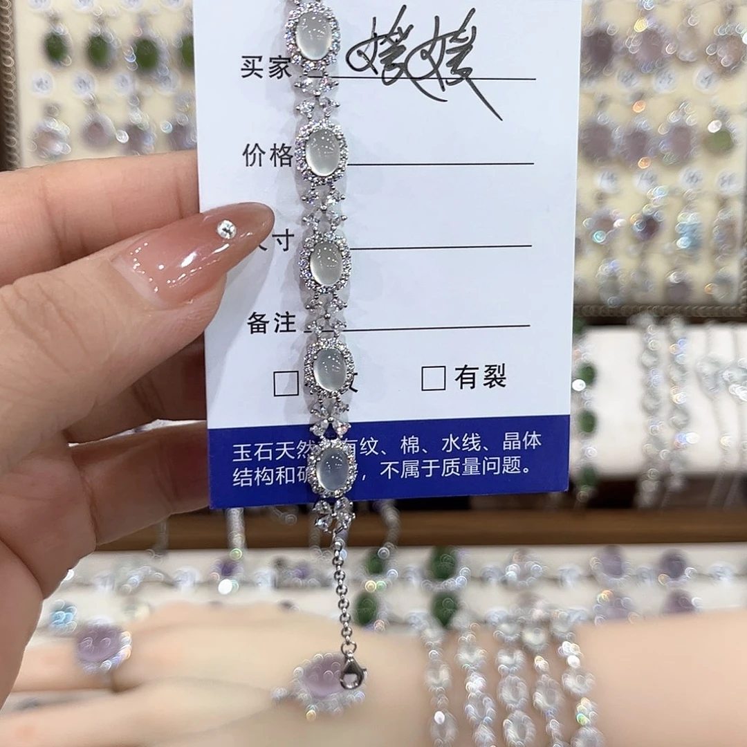 y***媛蛇纹石玉银S925镶嵌手链