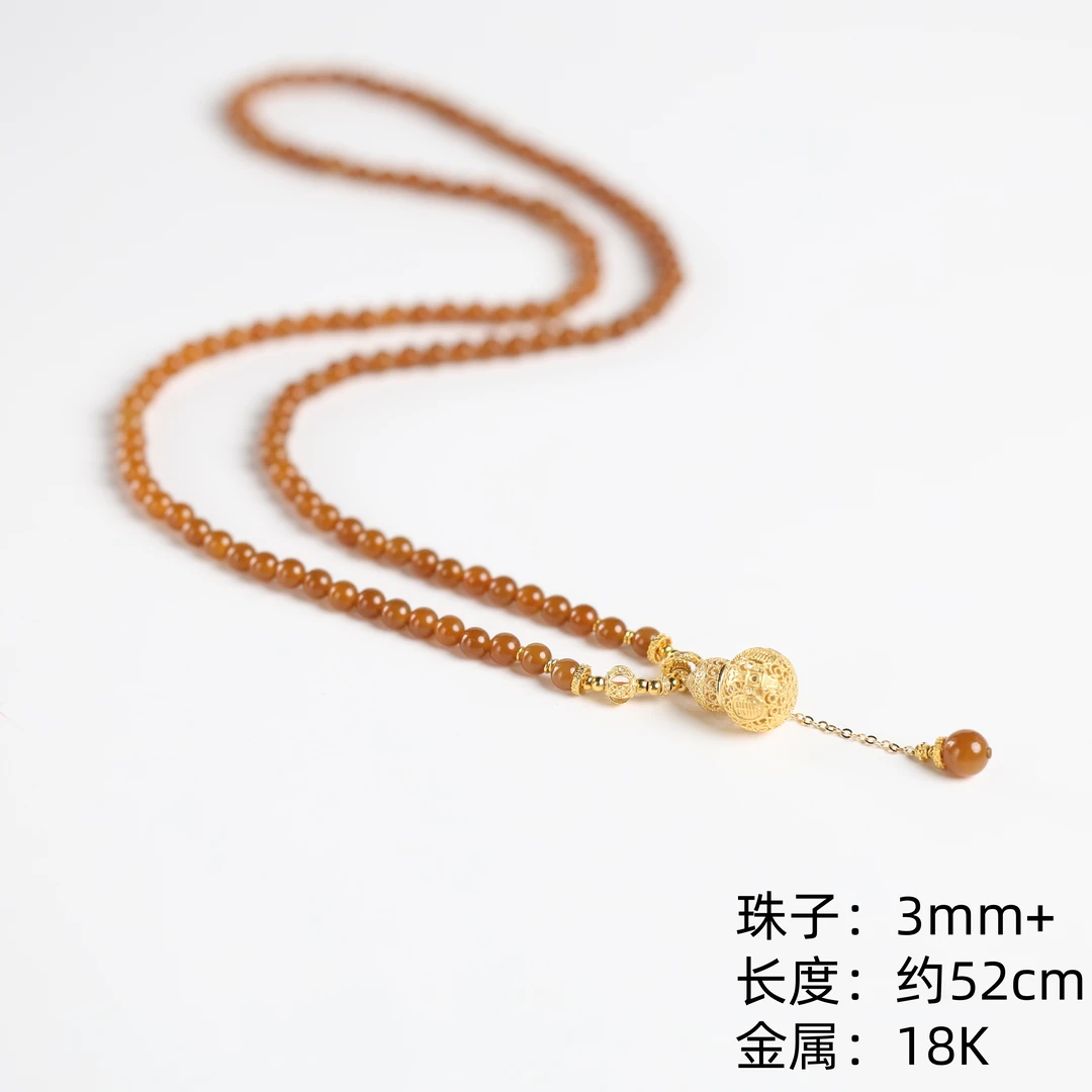 本真 | "池雨"原创设计精品和田玉高色金山冰糖色糖玉3mm+项链