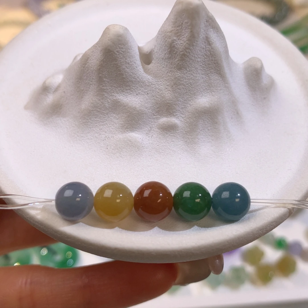 定制翡翠未镶嵌油画感 浓彩珠珠 卡7+