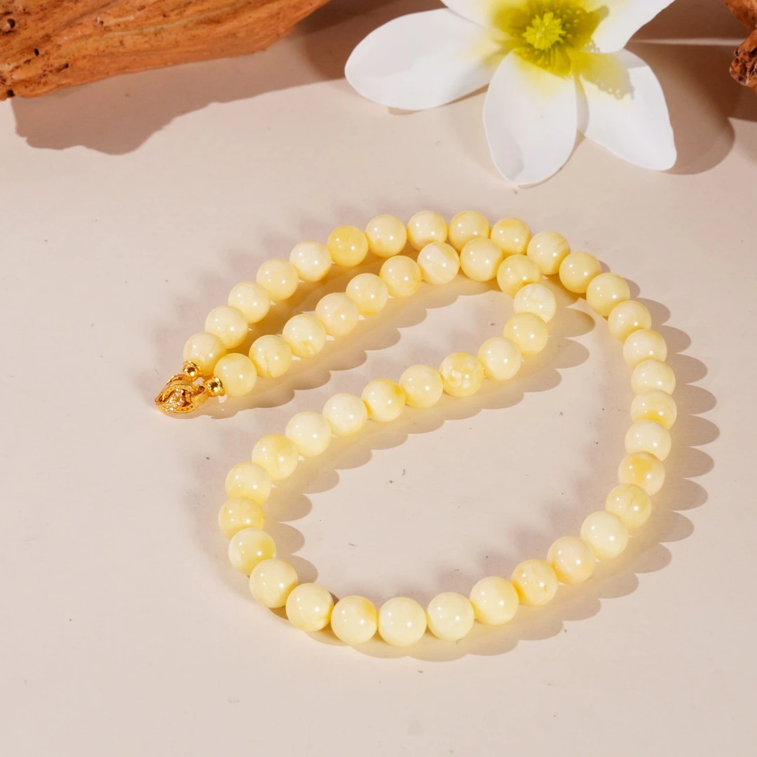 【不二】蜜蜡白蜡圆珠妈妈链项链9.5mm±（多样性发）