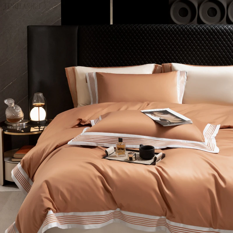 新款轻奢高档120S全棉长绒棉绣花款四件套纯色高颜值床上用品床单