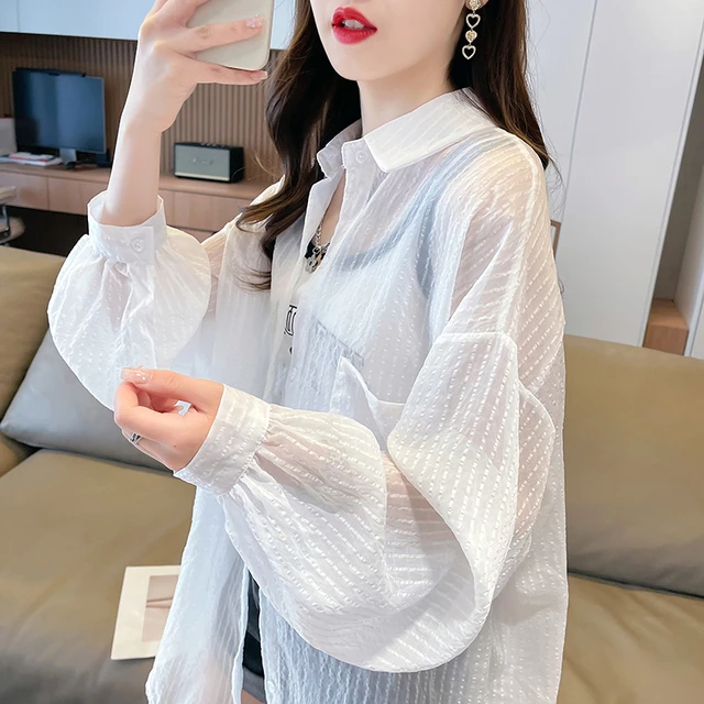 衬衫防晒衣女2023新款夏季韩版宽松大码冰丝薄款透气休闲开衫外套