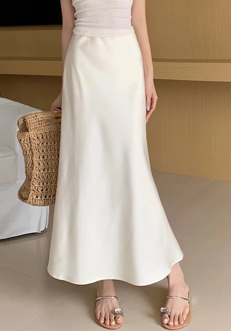 【829】醋酸缎面裙子春夏2025年新款a字高腰鱼尾包臀中长款女装显瘦