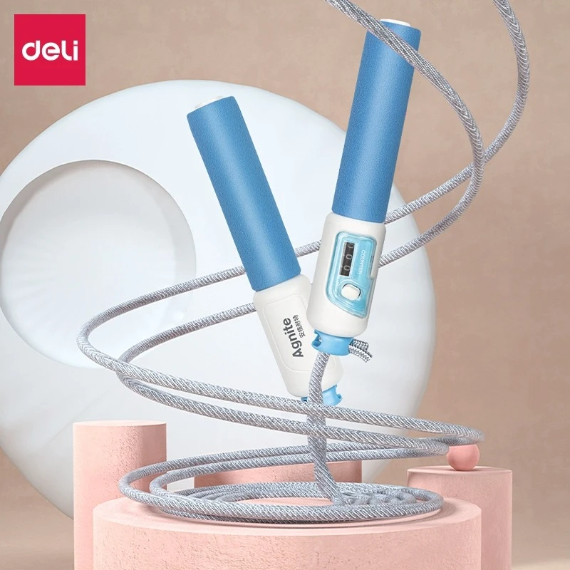 得力安格耐特双向计数跳绳 泡棉手柄棉绳 学生运动考试用 F4003