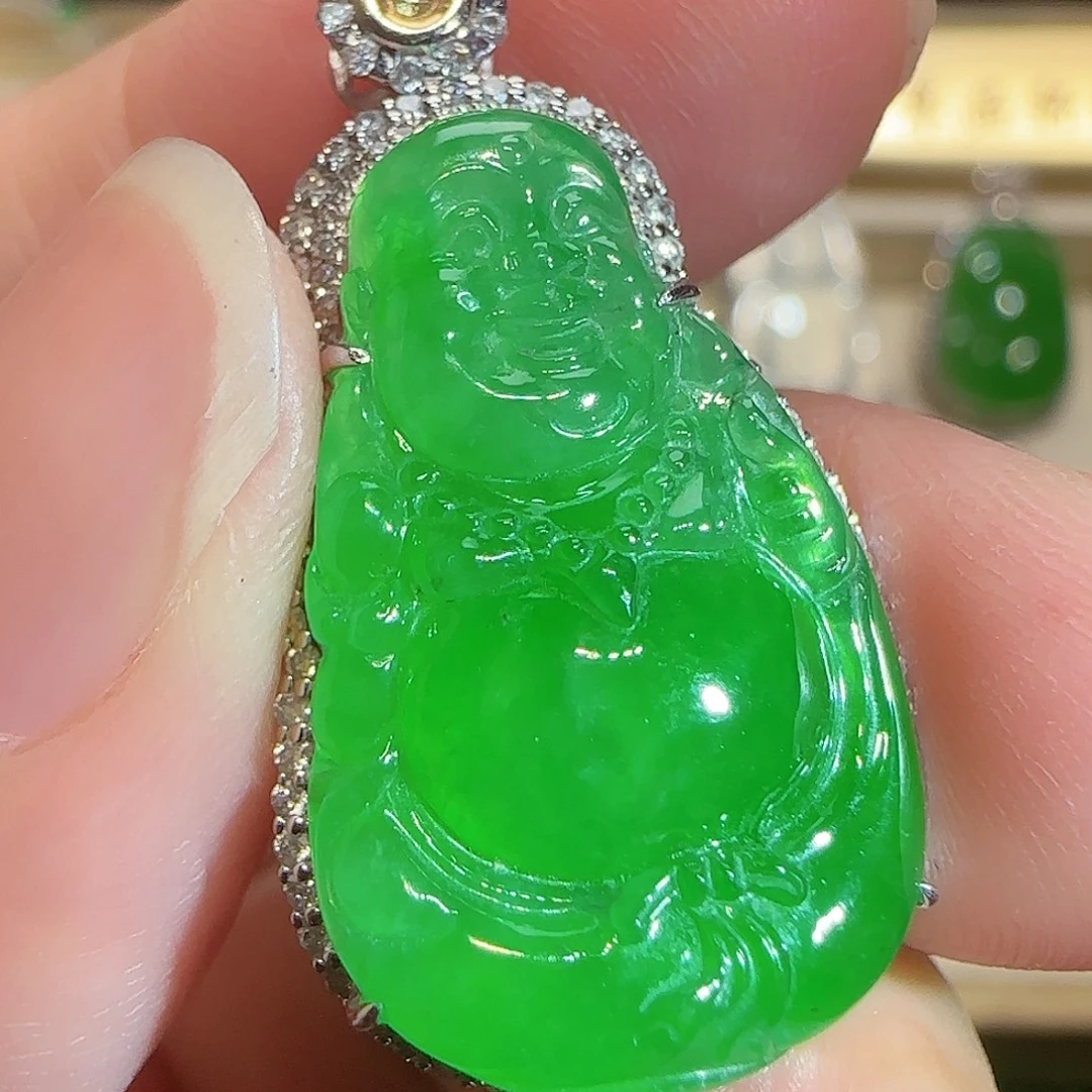 翡翠18K金镶嵌吊坠(不含链)