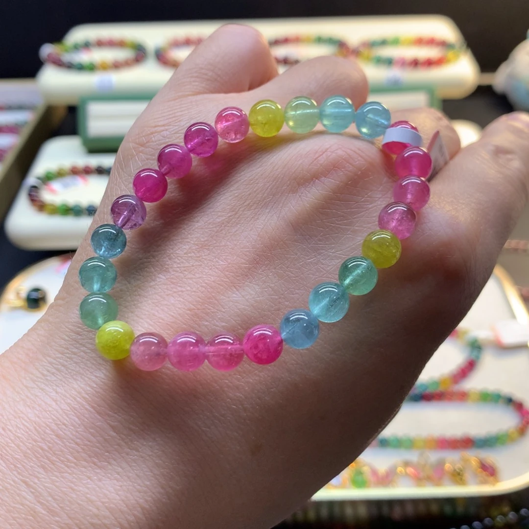 碧玺手串未镶嵌荧光彩虹碧玺