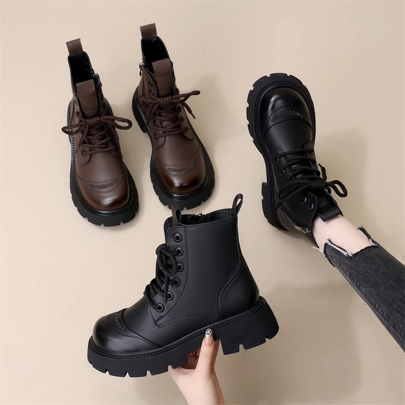 粗跟厚底增高马丁靴女时尚2025年秋冬新款英伦风软底加绒保暖短靴