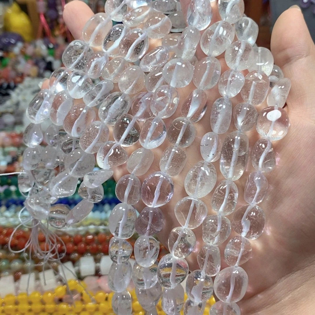 玛瑙/玉髓足银镀金镶嵌珠宝半成品白水晶随型一条卡12mm