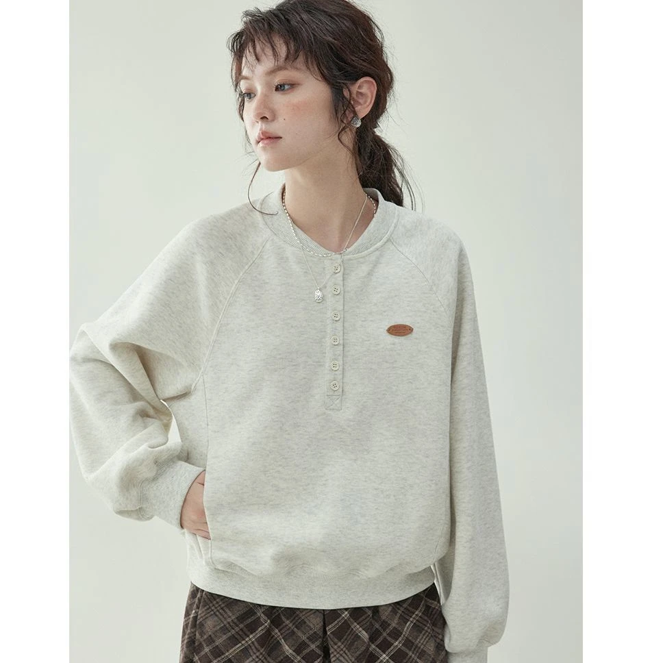 「北岛AMUU原创」日系半开领加绒卫衣t恤女冬季新款长袖打底上衣