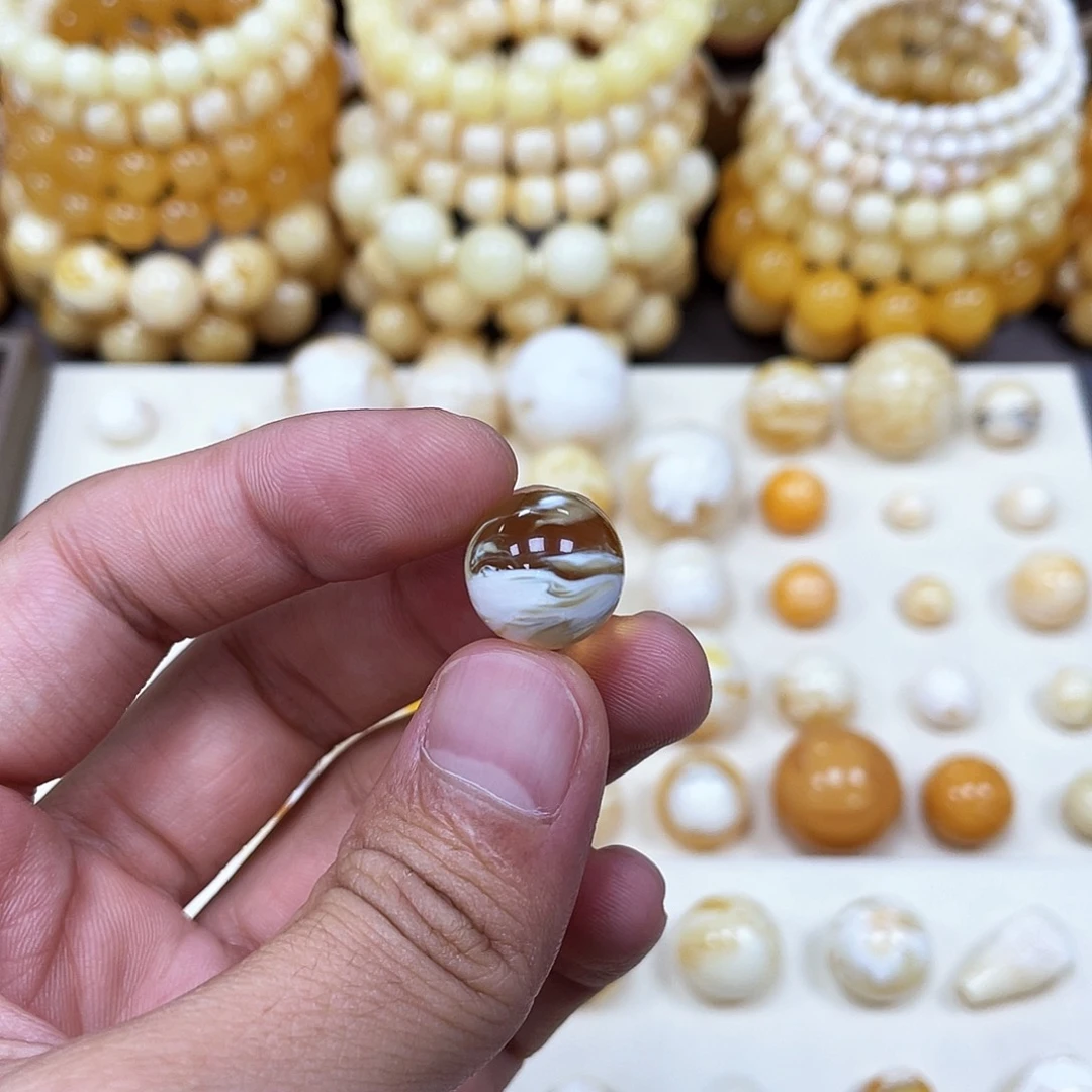 未镶嵌蜜蜡珠宝奇石14.2mm漆瓷荧光款｜打孔不予退货·圆珠