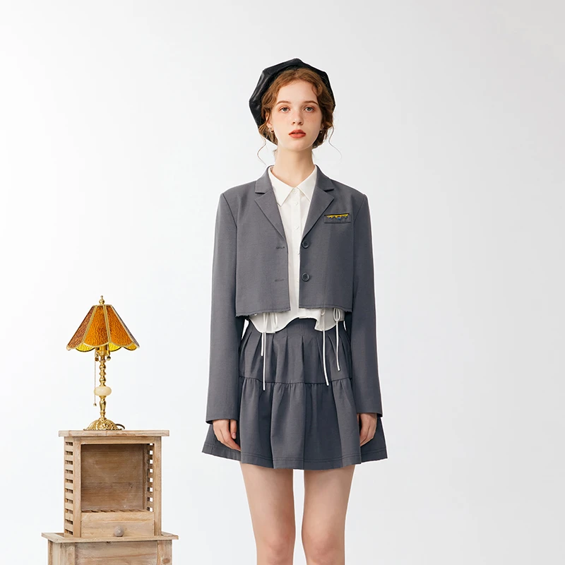 D-HARRY/迪迪加秋冬气质休闲百搭翻领短款西装DD233A61906