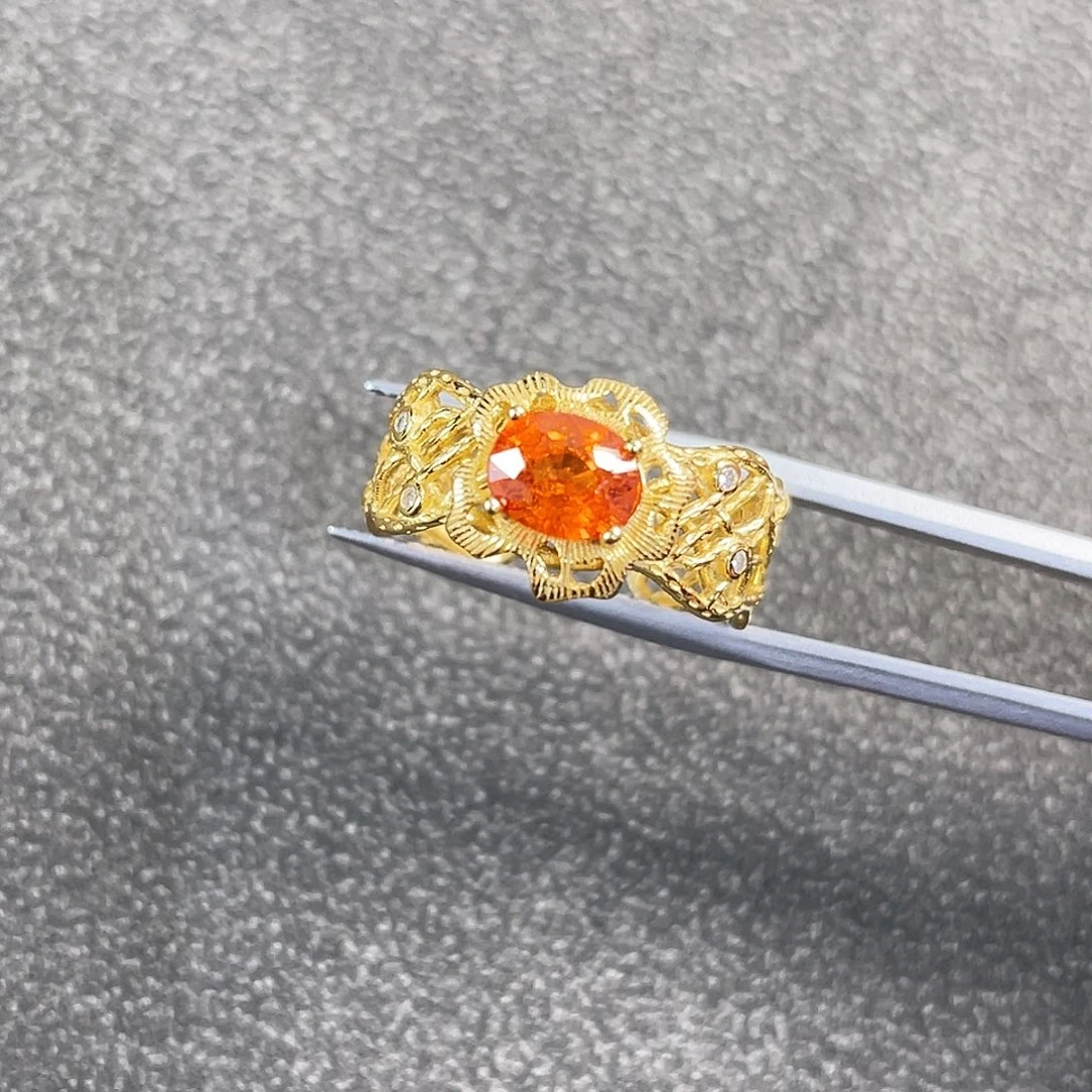 戒指银S925镀金镶嵌石榴石（芬达石）