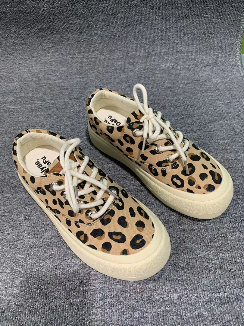 高品质 厚底豹纹厚底帆布靴8925