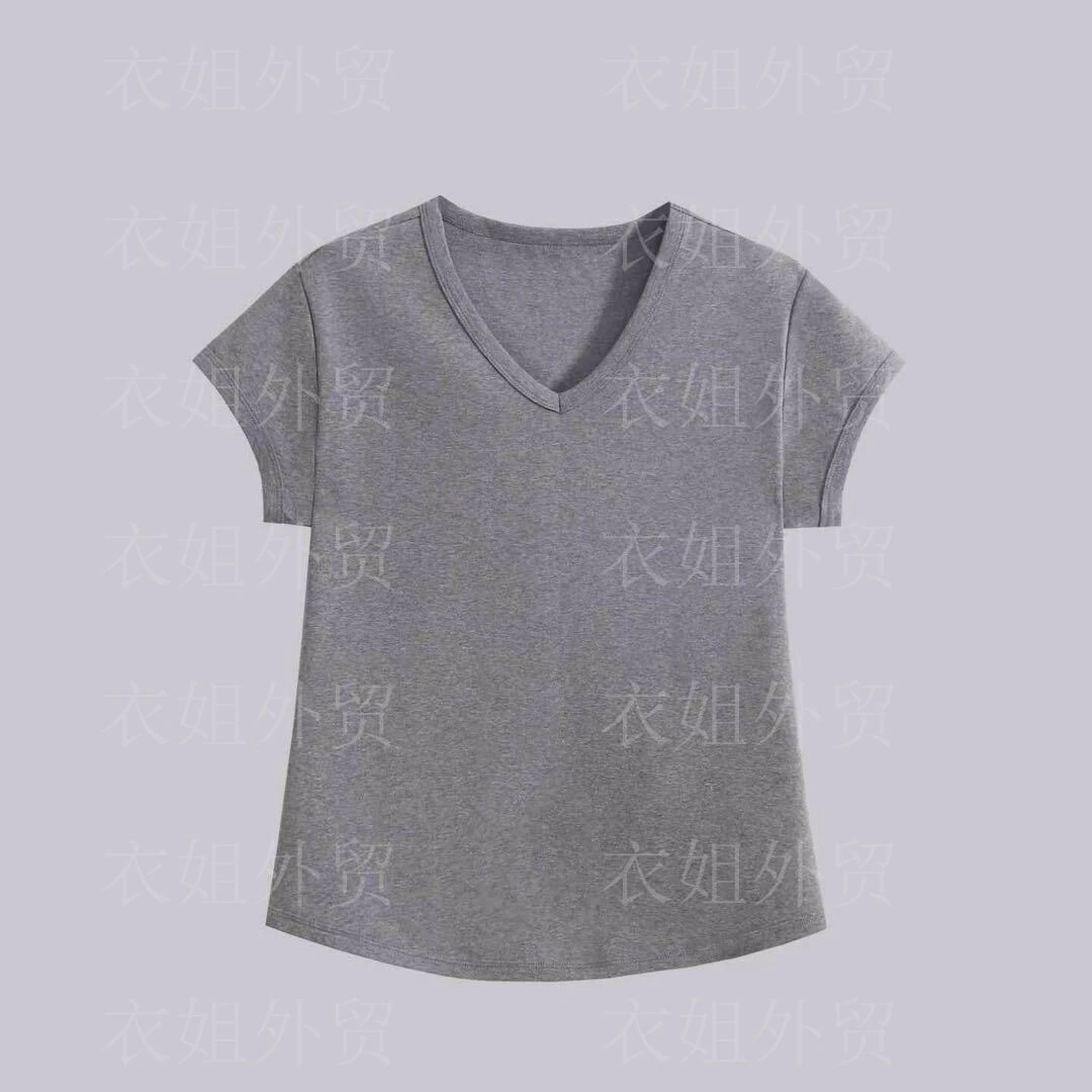 衣姐家V领小蛮腰短袖T恤女显瘦百搭2025夏季新款纯色半袖FN-726