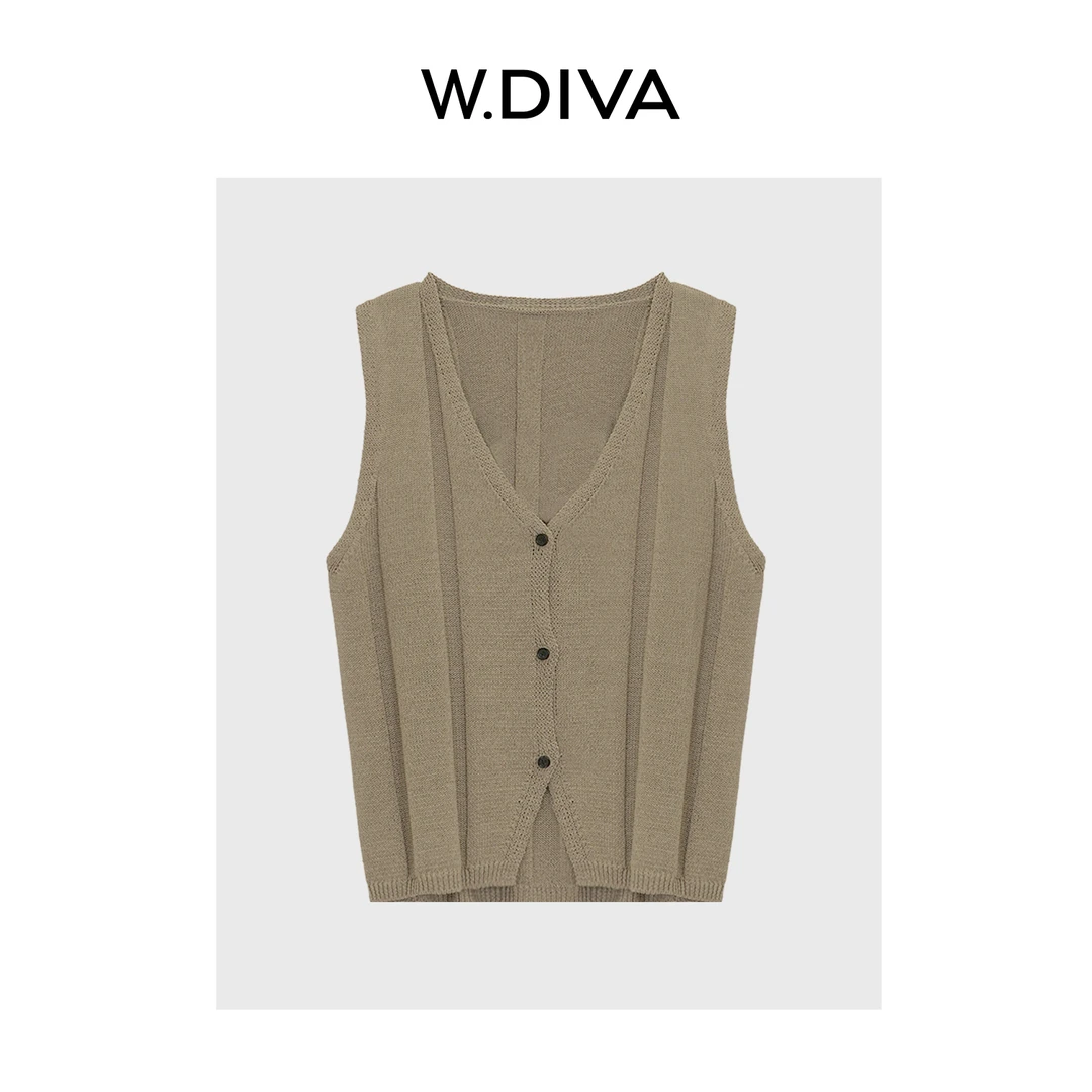 W.Diva【大地岛】V领夏季休闲高级优雅简约开襟领无袖毛衫51Z071679