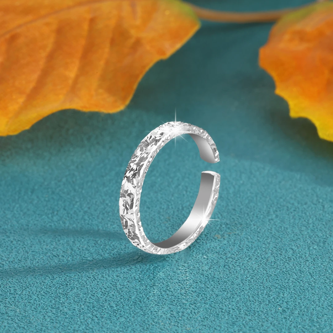 足银戒指 碎冰冰戒指开口美开乐足银实心爆闪时尚百搭纯银戒指