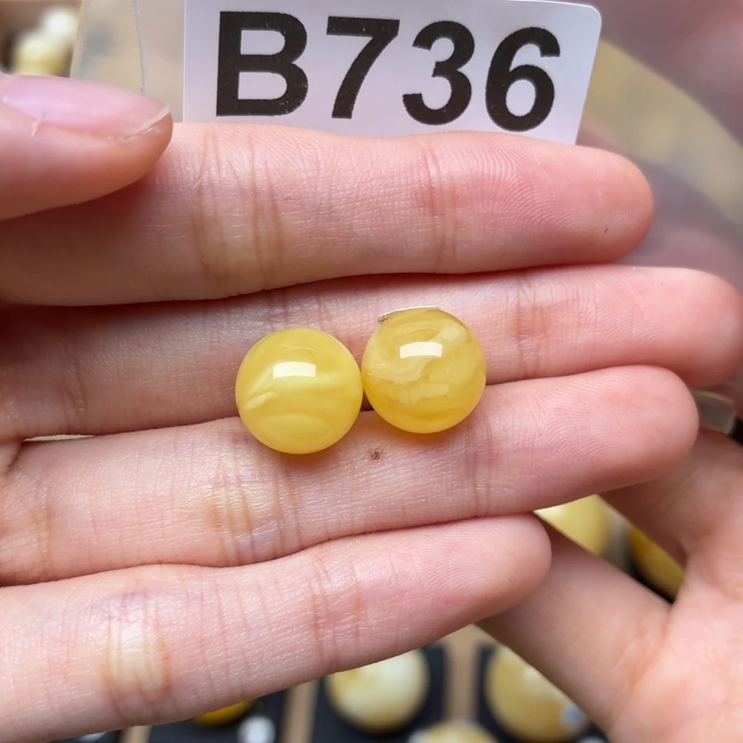 蜜蜡未镶嵌裸石蜜蜡微瑕腰珠一对