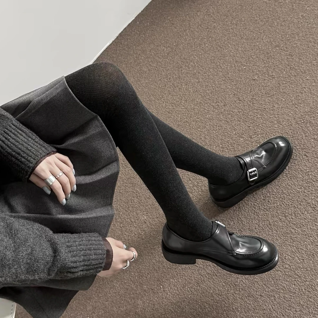 运费险！秋冬新款英伦风皮带扣头层牛皮女乐福鞋百搭通勤单鞋皮鞋