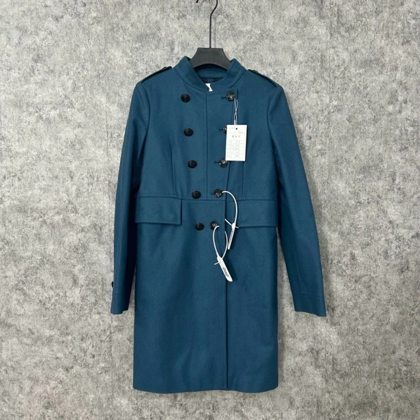 95新 BURBERRY/博柏利 Burberry蓝色中长款毛呢大衣