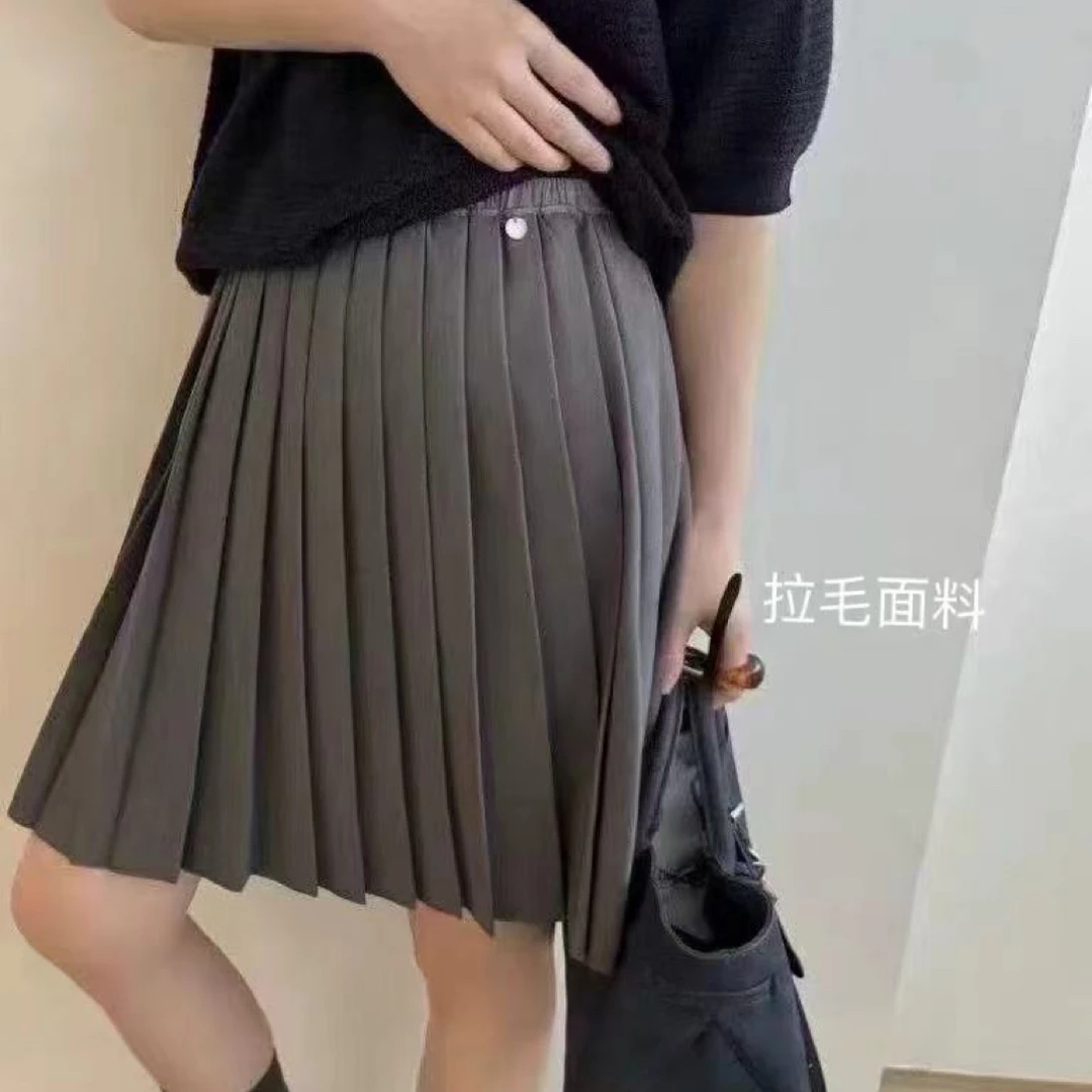 （裙长46）9958秋冬季新款高腰松紧腰百褶半身裙