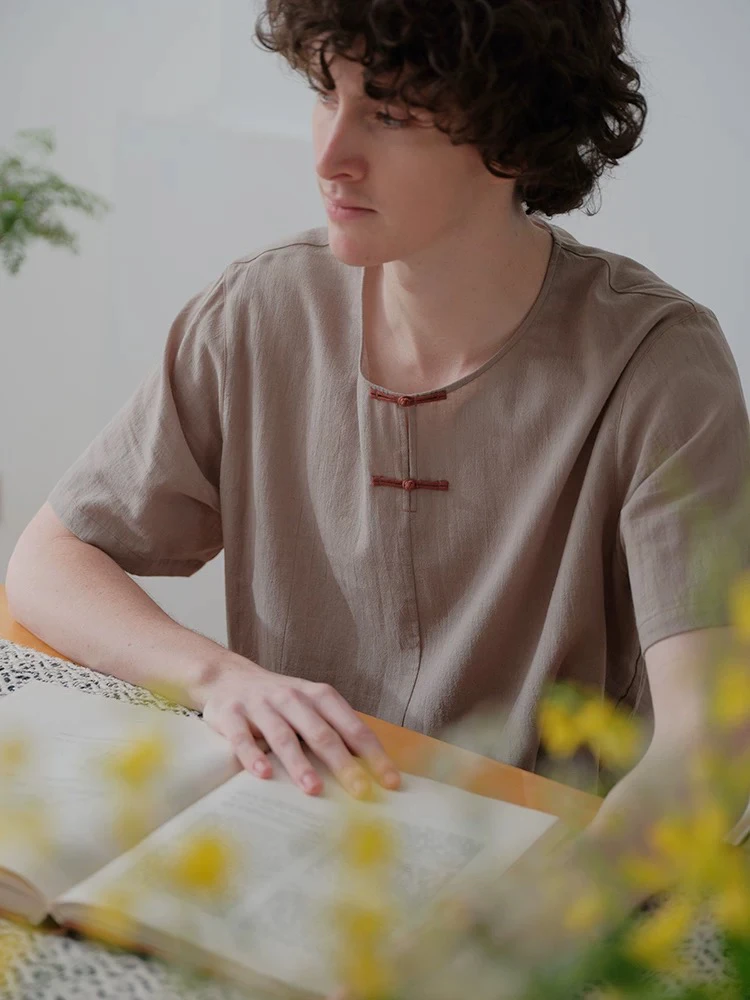 251-406朵朵可可睡衣男25新款棉麻简约宽松短袖新中式家居服套