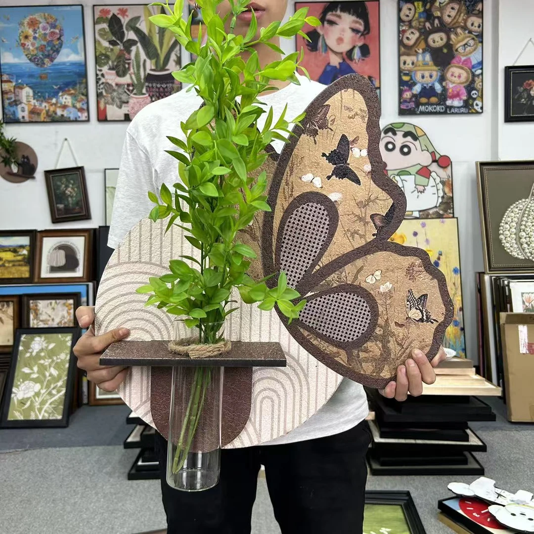 BB水培绿植法式复古蝴蝶餐厅厅装饰画床头高级感挂画5050