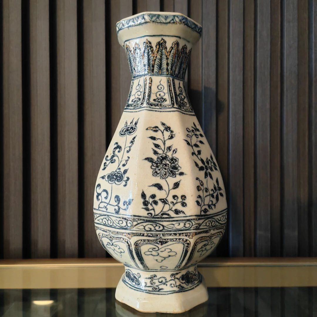 青花八方玉壶春瓶手工古风手绘古瓷全品