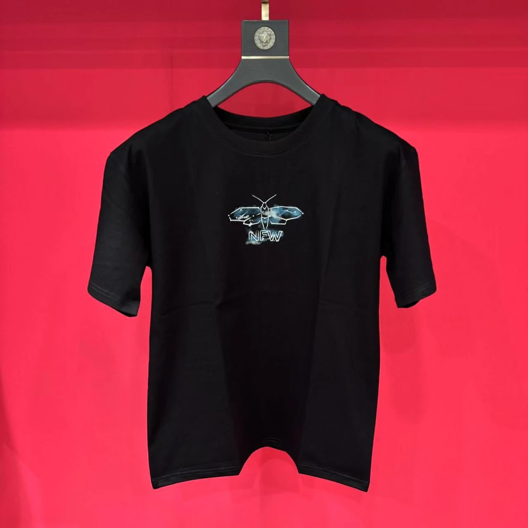 t恤上衣男士时尚半袖t恤宽松个性黑白圆领烫钻11959