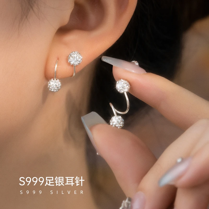 金美澳 足银耳饰 S999纯银耳环女2025新款爆款高级感轻奢小众耳钉