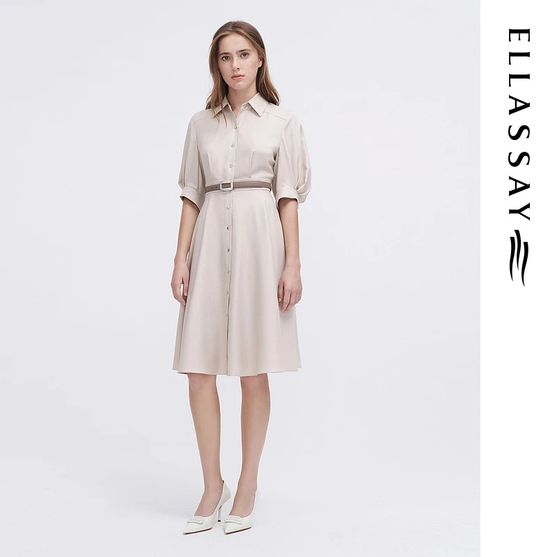 【晨粉专享价】歌力思夏季新款灯笼袖衬衫式连衣裙女Y006